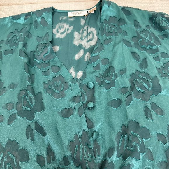 Vintage Victoria's Secret Kimono Size Medium Green Floral Pullover Button Cover - Picture 4 of 10
